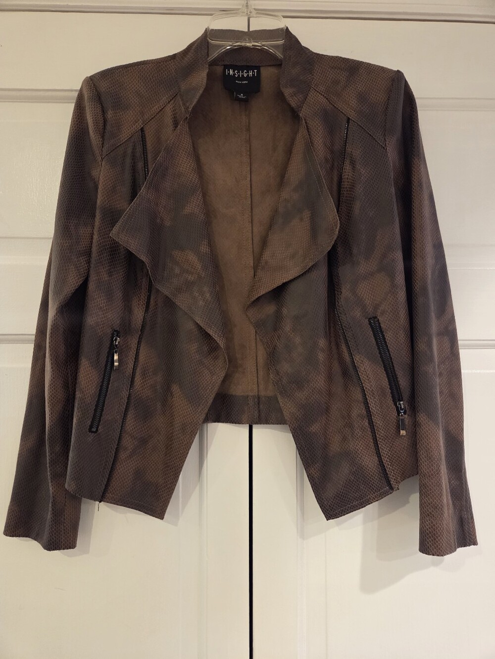 Insight Brown Faux Snake Skin Draped Zip-Front Jacket